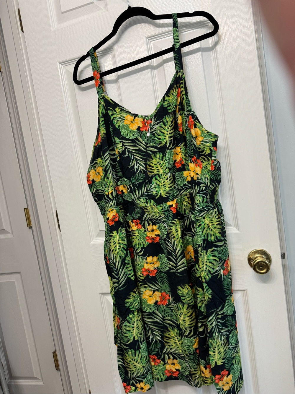 BloomChic Green Tropical Print Dress with Yellow Accents